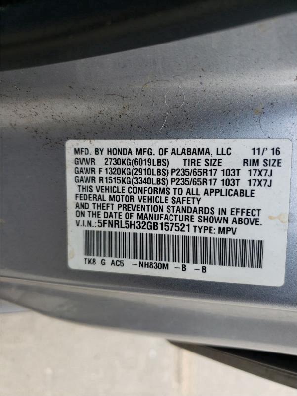 2016 HONDA ODYSSEY SE 5FNRL5H32GB157521