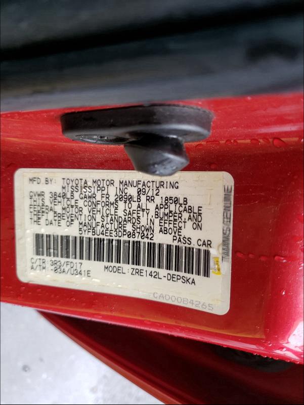 2013 TOYOTA COROLLA BA - 5YFBU4EE3DP087042