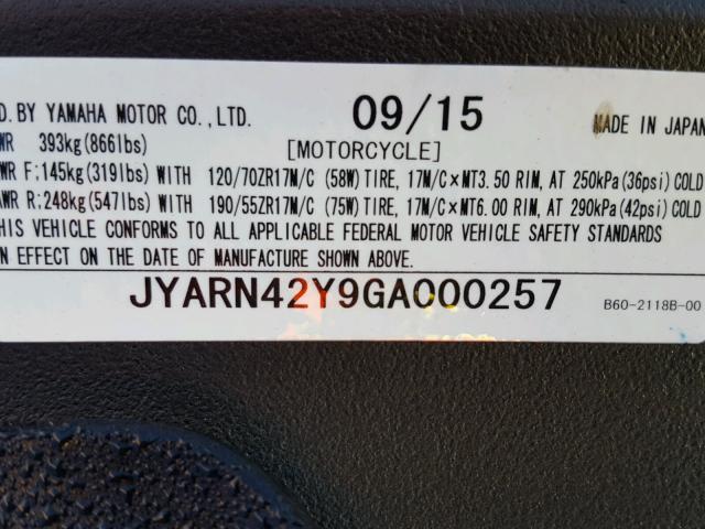 2016 YAMAHA YZFR1S JYARN42Y9GA000257