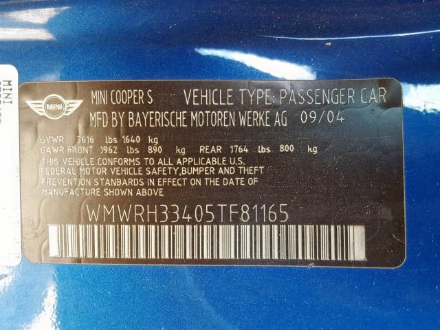 WMWRH33405TF81165 2005 Mini Cooper S