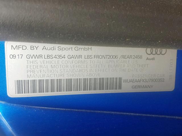 2018 AUDI R8 5.2 QUA WUAEAAFX3J7900352