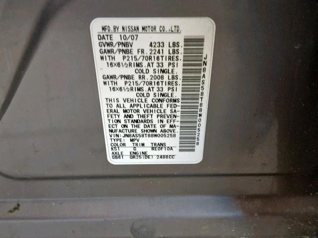 JN8AS58T88W005258 2008 Nissan Rogue S