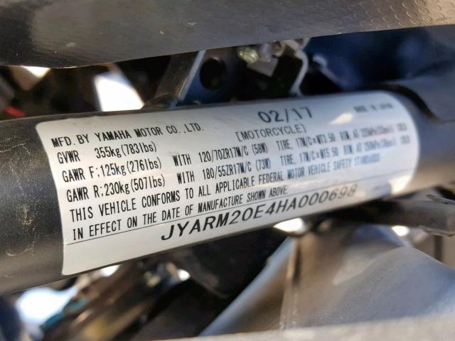 2017 YAMAHA FZ07A JYARM20E4HA000698