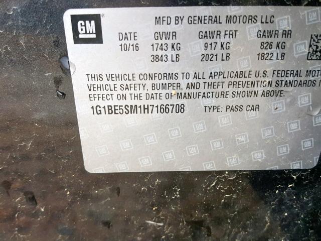 2017 CHEVROLET CRUZE LT 1G1BE5SM1H7166708