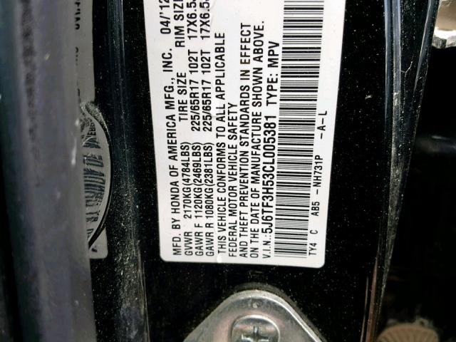2012 HONDA CROSSTOUR 5J6TF3H53CL005381