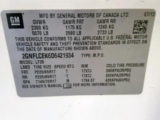 2013 CHEVROLET EQUINOX LS 2GNFLCEK6D6421934