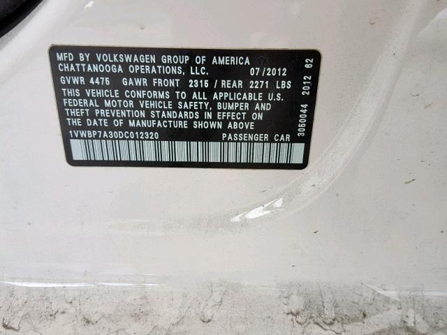 1VWBP7A30DC012320 2013 Volkswagen Passat Se