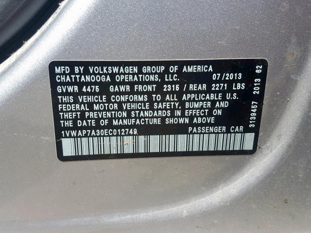 2014 VOLKSWAGEN PASSAT S 1VWAP7A30EC012749