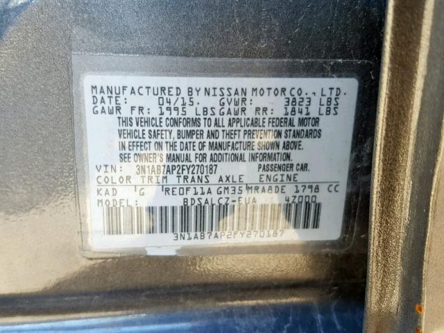 2015 NISSAN SENTRA S 3N1AB7AP2FY270187