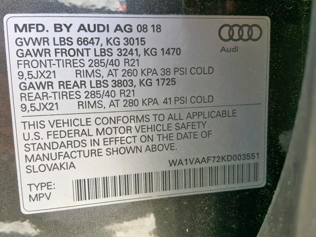 VIN WA1VAAF72KD003551 2019 Audi Q7, Prestige no.10