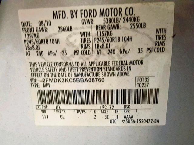 2011 FORD EDGE LIMIT 2FMDK3KC5BBA08760