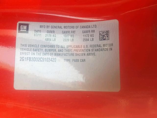 2012 CHEVROLET CAMARO LT 2G1FB3D32C9103420