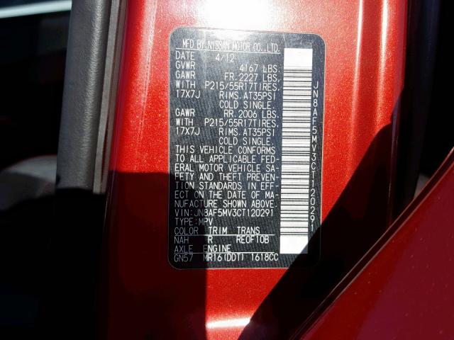 2012 NISSAN JUKE S JN8AF5MV3CT120291