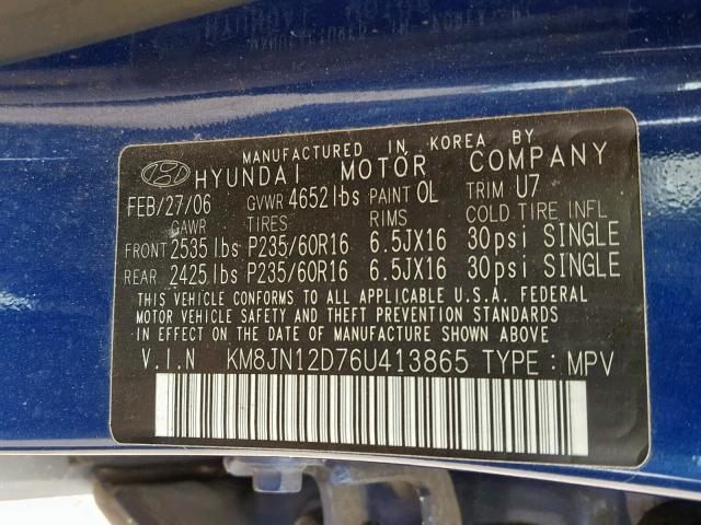 KM8JN12D76U413865 2006 Hyundai Tucson Gls