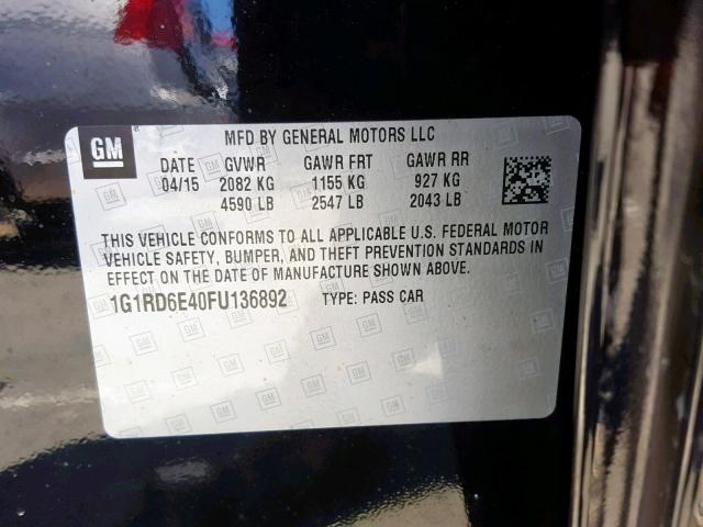 VIN 1G1RD6E40FU136892 2015 Chevrolet Volt no.10