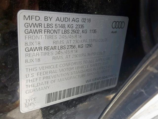 VIN WA1UFAFL6GA016418 2016 Audi A4, Premium Plus no.10