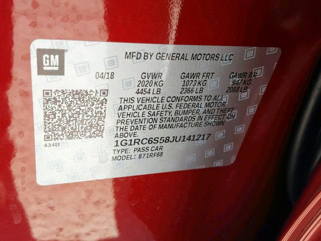 VIN 1G1RC6S58JU141217 2018 Chevrolet Volt, LT no.10