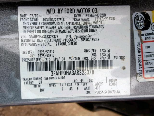 3FAHP0HA3AR323378 2010 Ford Fusion Se