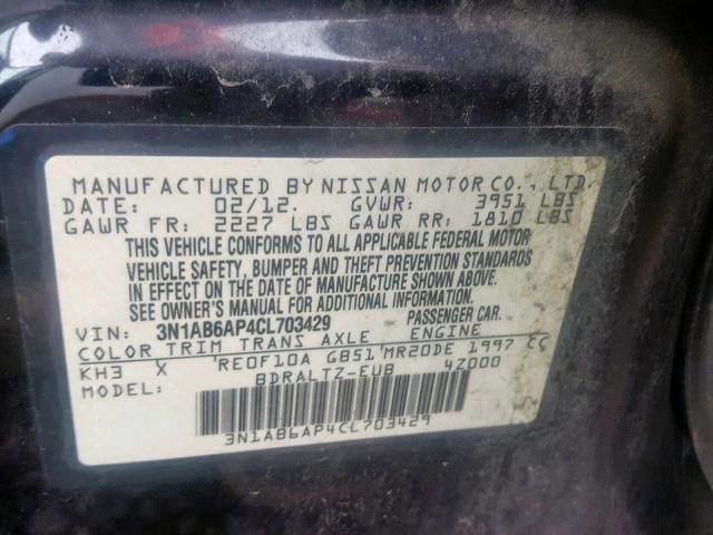 2012 NISSAN SENTRA 2.0 3N1AB6AP4CL703429