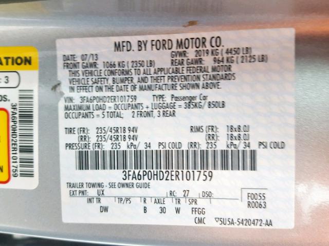 VIN 3FA6P0K92GR158471 2016 Ford Fusion, Titanium no.10