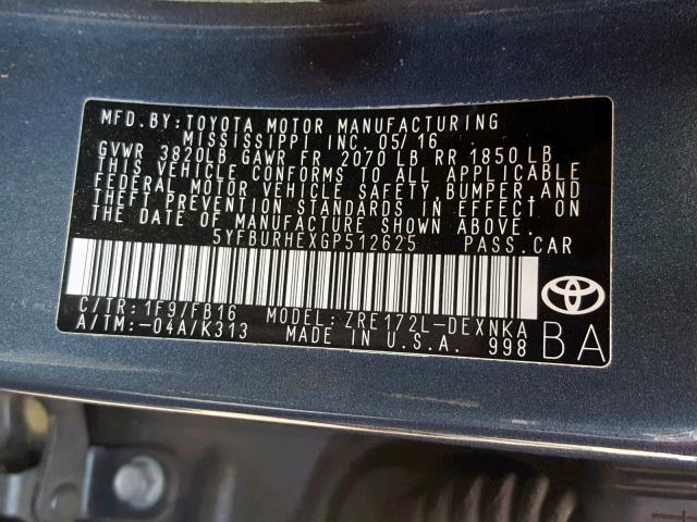 VIN 4T1BF1FK7GU510107 2016 Toyota Camry, Xse no.10