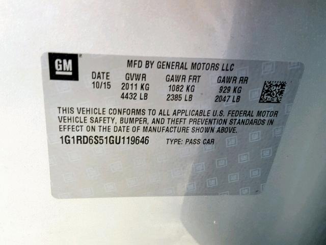 VIN 1G1RD6S51GU119646 2016 Chevrolet Volt, Ltz no.10