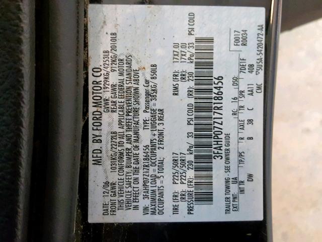 VIN 5YJ3E1EBXMF926590 2007 FORD FUSION SE no.10