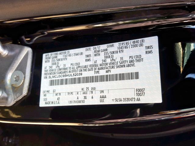 2017 LINCOLN MKC RESERV 5LMCJ3C95HUL52039