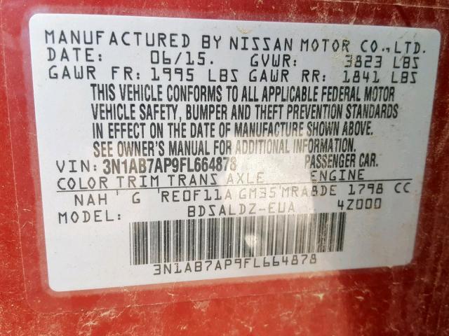 VIN 5YJ3E1EA1MF854816 2015 NISSAN SENTRA S no.10