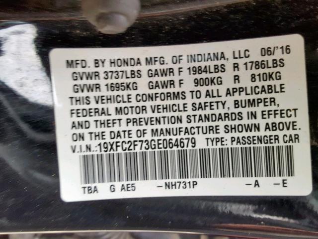 VIN 3C4NJDAB1LT235623 2016 HONDA CIVIC EX no.10