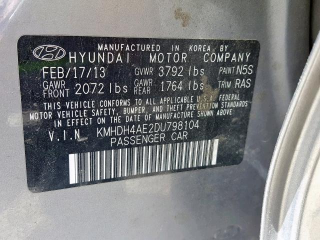 VIN JM1BPADL3M1308374 2013 HYUNDAI ELANTRA GL no.10