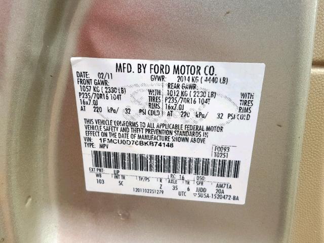 1FMCU0D76BKB74148 2011 Ford Escape Xlt