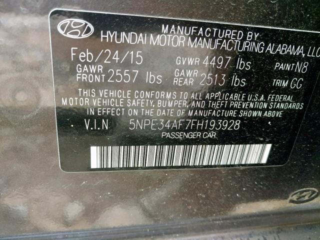 VIN JTDS4MCE5R3521626 2015 HYUNDAI SONATA SPO no.10