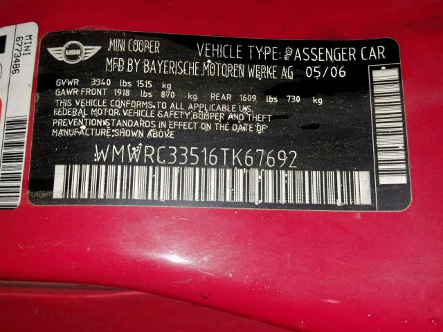 VIN 5TDGZRAH2MS049717 2006 MINI COOPER no.10