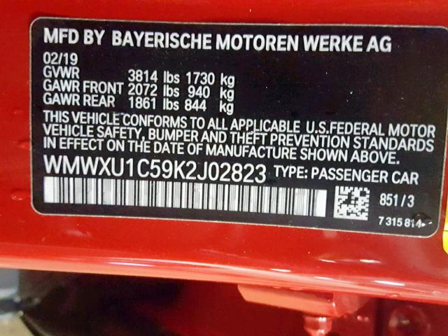 2019 MINI COOPER WMWXU1C59K2J02823