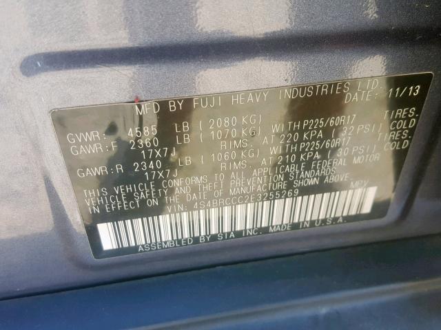 VIN WP0CB2A84KS228100 2014 SUBARU OUTBACK 2. no.10