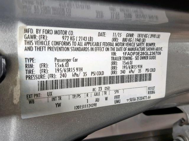 VIN 2HGFE2F51PH527935 2016 FORD FOCUS S no.10