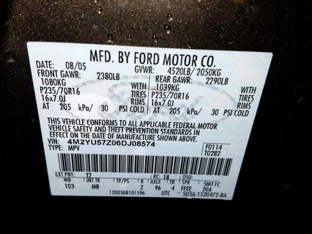 VIN 1FBZX2ZM3GKA84175 2006 MERCURY MARINER no.10