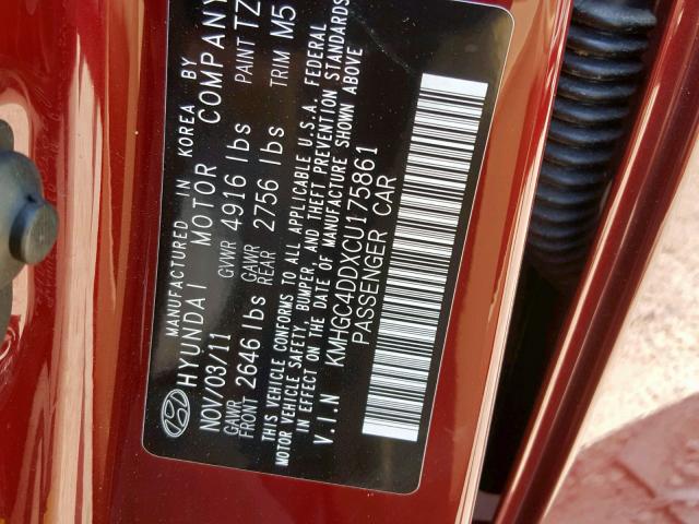 VIN JM3TCBCY9H0135160 2012 HYUNDAI GENESIS 3. no.10