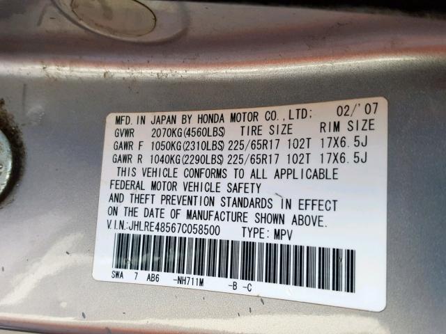 VIN 1C3CCCBB2FN727001 2007 HONDA CR-V EX no.10