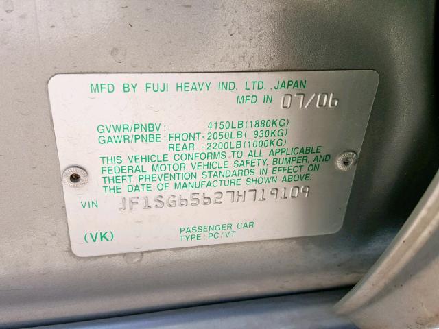 VIN 2HGFE4F87SH301042 2007 SUBARU FORESTER 2 no.10