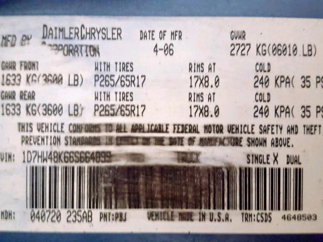 VIN 3GCPDBEK9NG513369 2006 DODGE DAKOTA QUA no.10