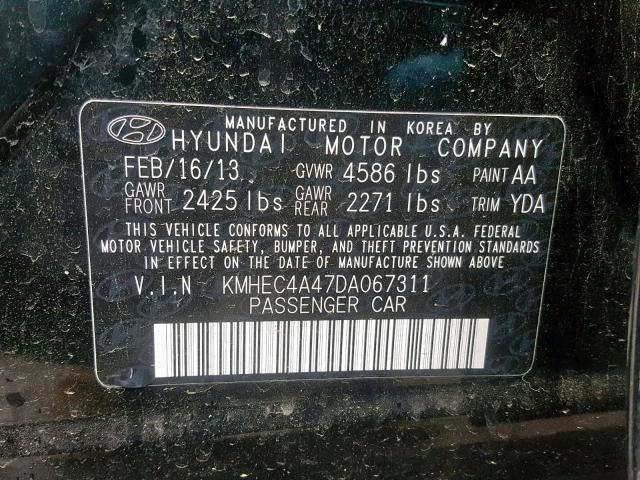 VIN 4T1G11AK3MU593509 2013 HYUNDAI SONATA HYB no.10