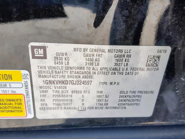 VIN 2HGFE1F71PH309621 2016 CHEVROLET TRAVERSE L no.10