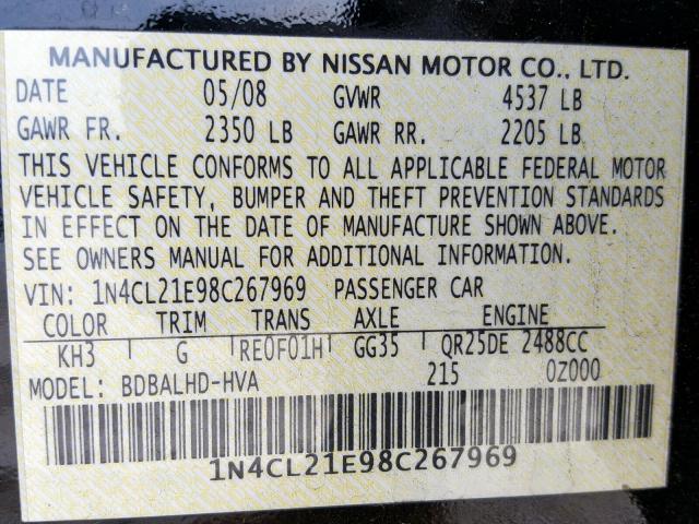 VIN WA1DGAFE7FD017945 2008 NISSAN ALTIMA HYB no.10