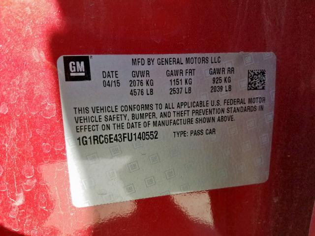 VIN 1G1RC6E43FU140552 2015 Chevrolet Volt no.10