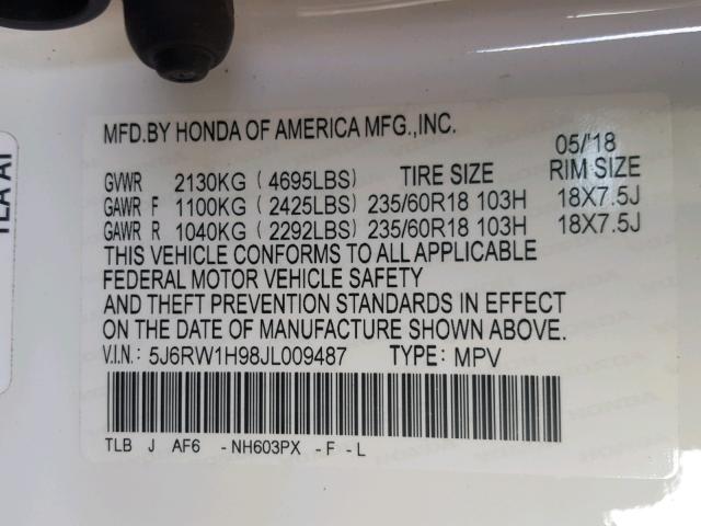 VIN KNDMC5C12G6108041 2018 HONDA CR-V TOURI no.10