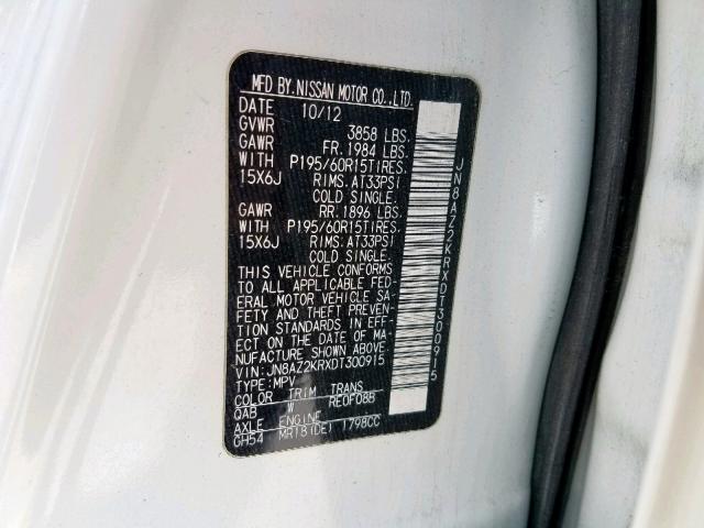 VIN 19UDE2F79NA001430 2013 NISSAN CUBE S no.10