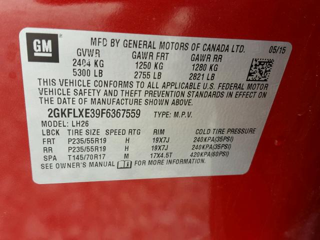 VIN ZACCJBBB2HPF92091 2015 GMC TERRAIN SL no.10