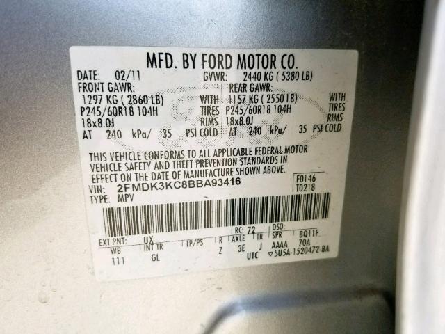 VIN 19XFL1H85NE012323 2011 FORD EDGE LIMIT no.10